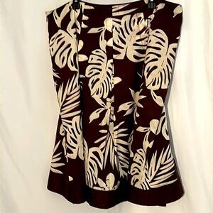 Chico's Women Pleated Skirt Brown Palm Leaf Hawaiin Print Size 2.5